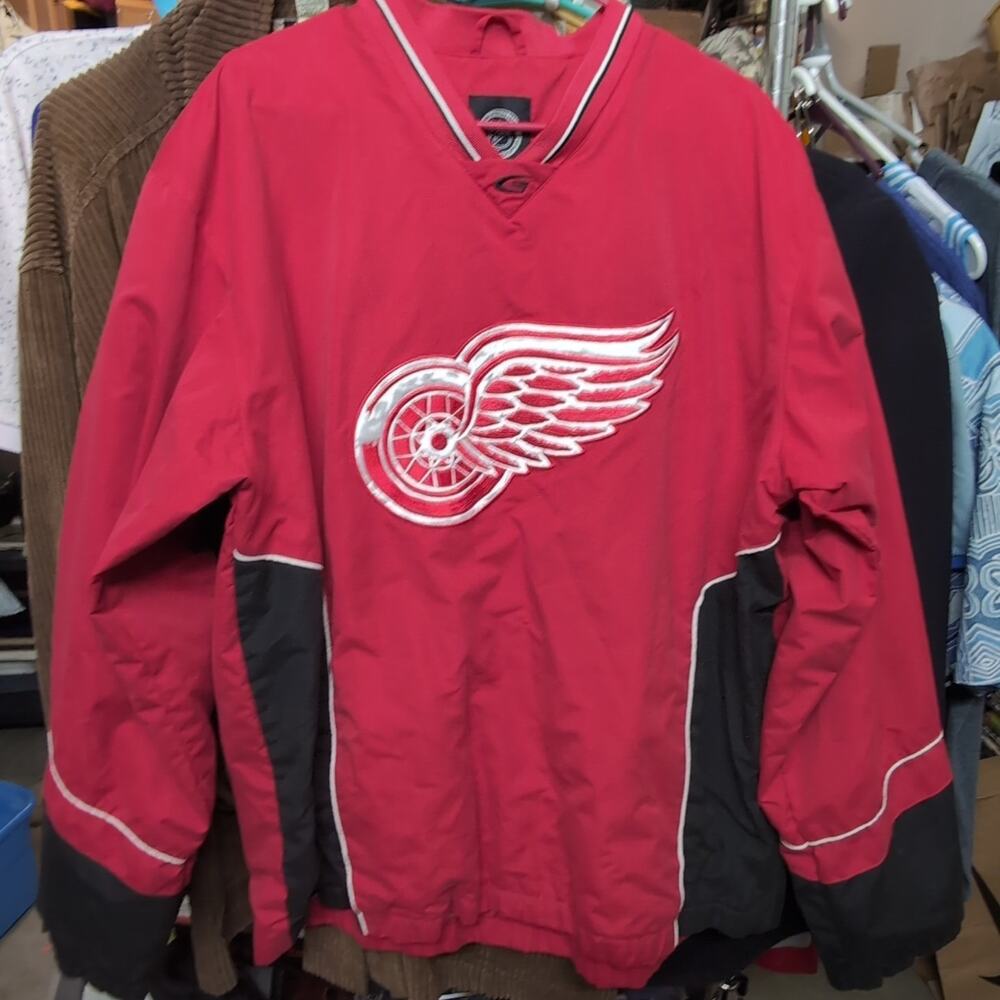 Detroit Red Wings Hockey NHL Insulated Pullover Warm-Up Jacket L Large Vtg